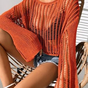 Mesh orange crop top